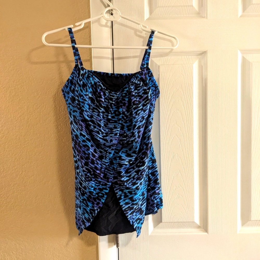 Miraclesuit Women's Tankini Top, Size 12, Blue/Black/Purple